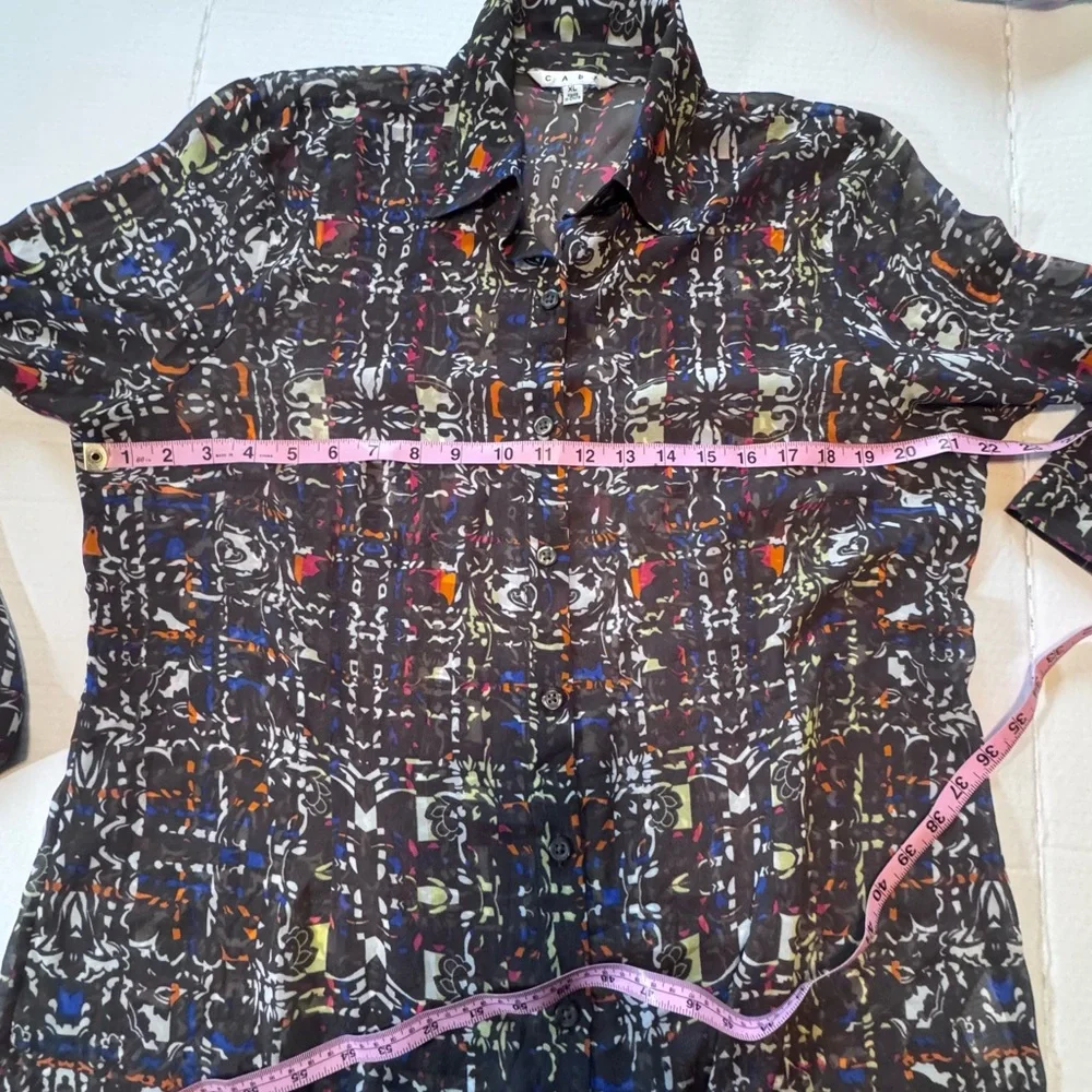 CABi XL Sheer Abstract Print Button Down Blouse Multicolor Career Top - Picture 6 of 12